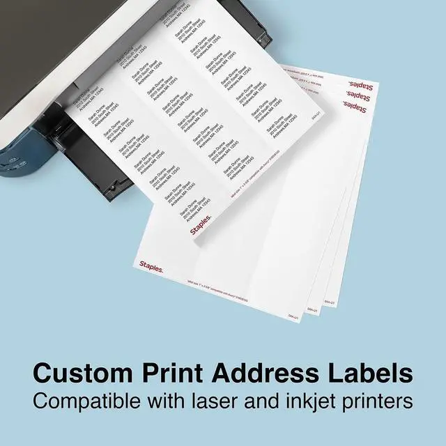 Alt view image 4 of 5 - 1" x 2-5/8" Address Labels, White Easy-Peel Printable Laser & Inkjet Mailing Labels, 30 Labels per Sheet, 100-Pack | Easy-peel design for laser and inkjet printers, ideal for mailing projects