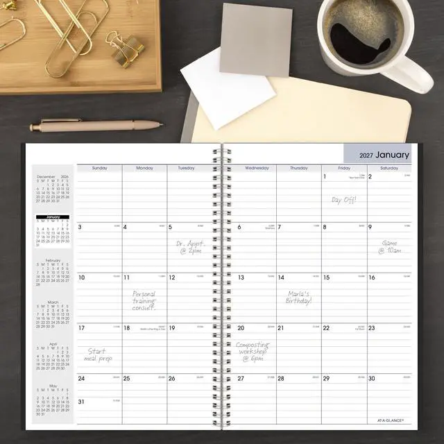 Alt view image 2 of 7 - 2027 Planner, Monthly, 14-Month Dec-Jan, 8" x 12", DayMinder, Black (SK20027)