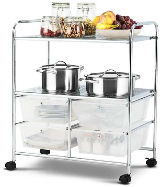 Main image of Rolling Storage Cart w/ 4 Drawers 2 Shelves Metal Rack Shelf Home Office School Beauty Salon Utility Organizer Cart with Wheels (White)