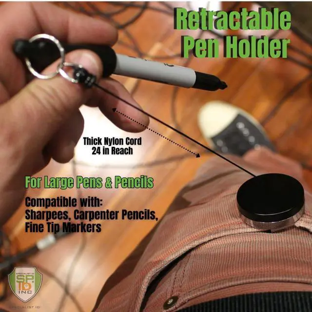 Alt view image 3 of 7 - 5 Pack - Heavy Duty Retractable Pull Pen Holder - Ideal for Markers & Carpenter Pencils - Nylon Cable, Self Retracting Reel & Tight Metal Belt Clip Retractable Carpenter Pencil Holder by Reel-N-Rite