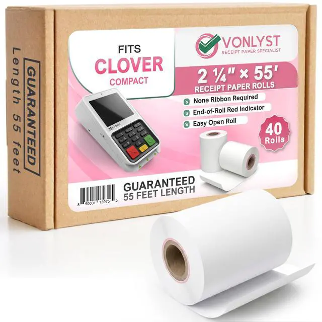 Main image of Compatible Clover Compact Countertop POS Thermal Receipt Paper 2 1/4 x 55 (40 rolls)