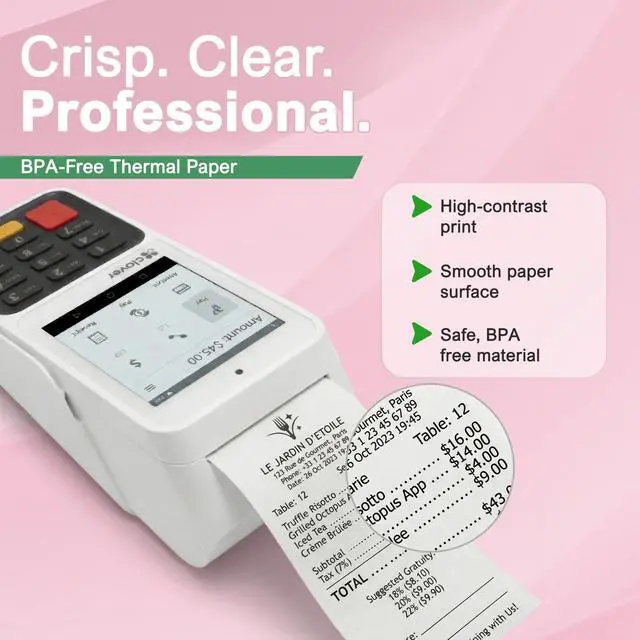 Alt view image 4 of 6 - Compatible Clover Compact Countertop POS Thermal Receipt Paper 2 1/4 x 55 (40 rolls)