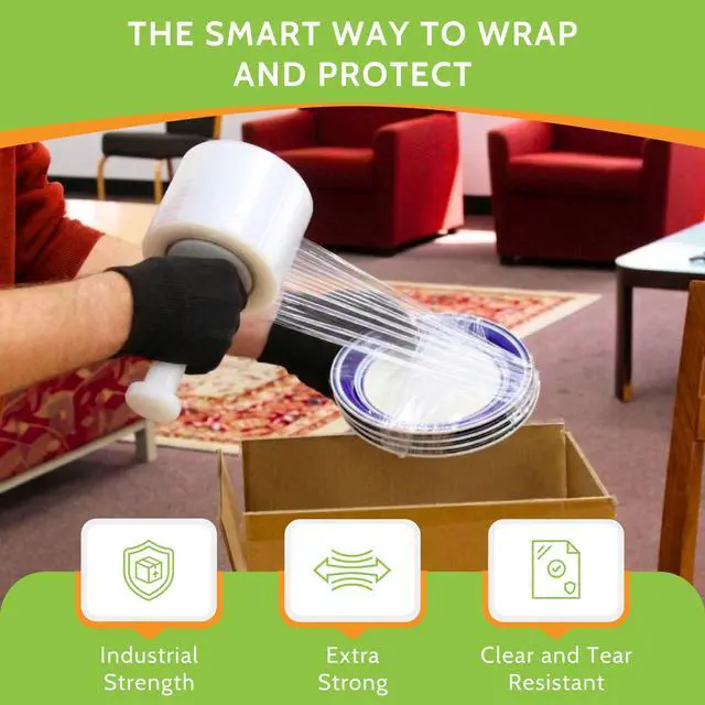 Alt view image 7 of 7 - PSBM Mini Stretch Film/Wrap with Plastic Handle 5" x 1000' 50 GA 12 Rolls | Wrap with Plastic Handle, Industrial Strength Clear Shrink / Plastic Wrap for Moving, Packing, Shipping, Bundling & Storage