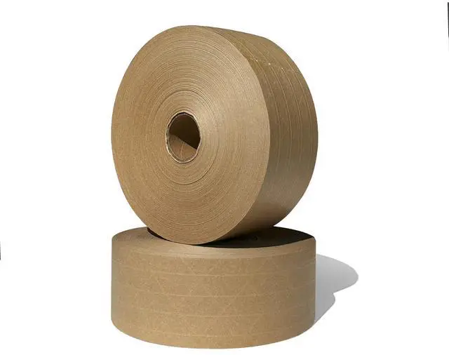 Main image of 3'' x 650 Feet Reinforced Water Activated Gummed Kraft Paper Tape, for Standard-Duty 30 lbs Break Strength, Secure Packing Shipping, Tamper Evident Gummed Tape, Brown - 2 Rolls