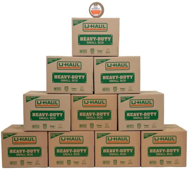 Main image of 11-Piece Small Heavy-Duty Double Wall Moving & Shipping Boxes - Pack of 10 Boxes with Handles - 16-3/8 x 12-5/8 x 12-5/8 (L x W x H) - 1 Bonus Roll of Packing Tape