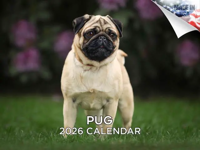 Main image of Pug Calendar 2026 2027 14 Month Wall Calendar | Dog Lover Gift, Thick 100# No-Bleed Paper, Large Writing Blocks, Made in USA, Squishy Face Photos, Teacher Gift