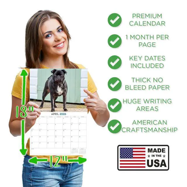 Alt view image 4 of 7 - Pug Calendar 2026 2027 14 Month Wall Calendar | Dog Lover Gift, Thick 100# No-Bleed Paper, Large Writing Blocks, Made in USA, Squishy Face Photos, Teacher Gift