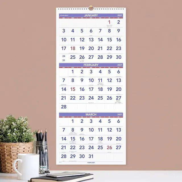 Alt view image 3 of 4 - 2027 Wall Calendar, 14-Month, Dec-Jan, 12" x 27", Vertical 3-Month Reference (PM112827)