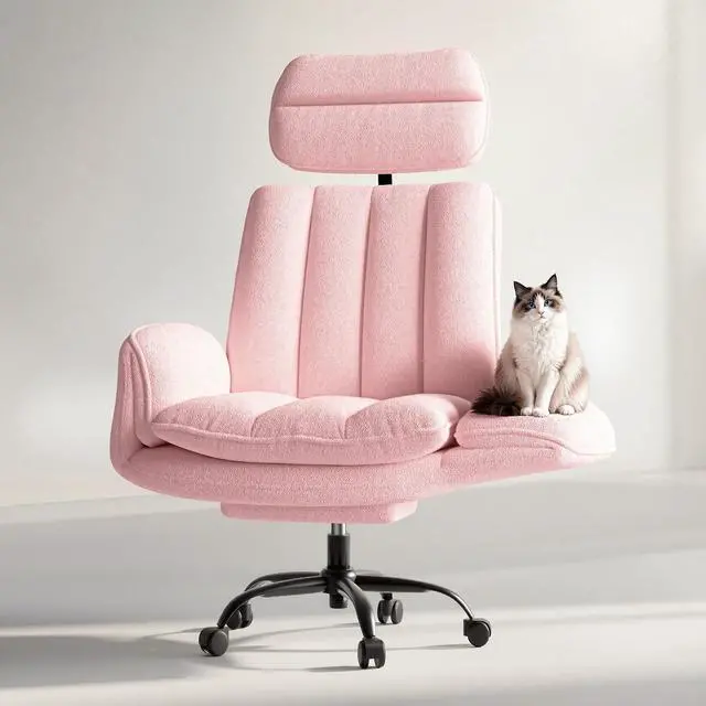 Main image of Criss Cross Office Chair with Armrests & Wheels, Comfy Velvet Vanity Chair, Ergonomic Executive Gaming Computer Chairs with Foot Rest, Wide Seat Reclining Desk Chair, Pink