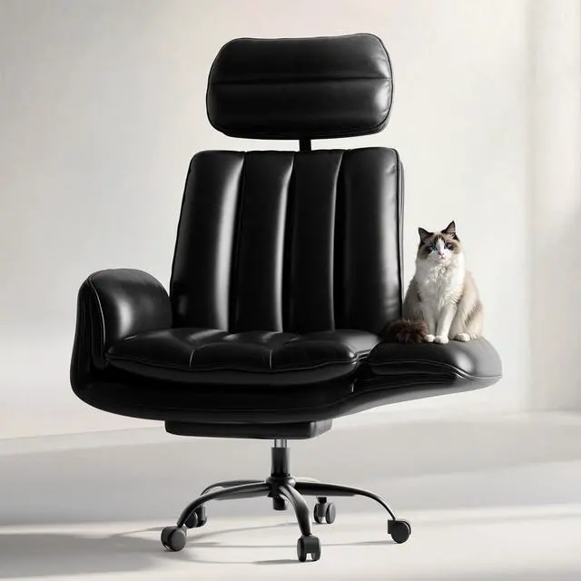 Main image of Criss Cross Office Chair with Armrests & Wheels, Comfy Big and Tall Chair, Ergonomic Executive Gaming Computer Chairs with Foot Rest, PU Leather Wide Seat Reclining Desk Chair, Black