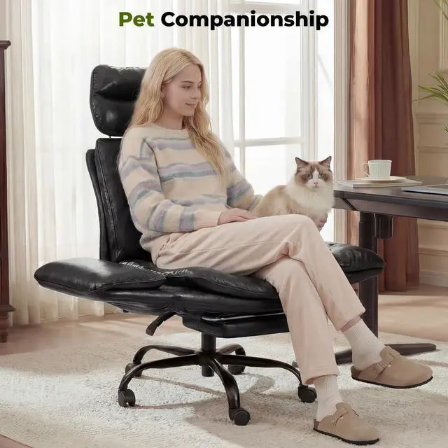 Alt view image 3 of 7 - Criss Cross Office Chair with Armrests & Wheels, Comfy Big and Tall Chair, Ergonomic Executive Gaming Computer Chairs with Foot Rest, PU Leather Wide Seat Reclining Desk Chair, Black