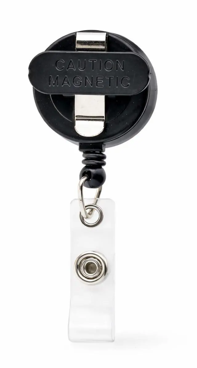 Alt view image 7 of 7 - 5 Pack - Magnetic Name Badge Holder - Retractable Badge Reel with Magnet Back - Retracting Clothing Friendly Lanyard Work ID Holder for Shirt, Lapel, Scrubs, and More by (Black)