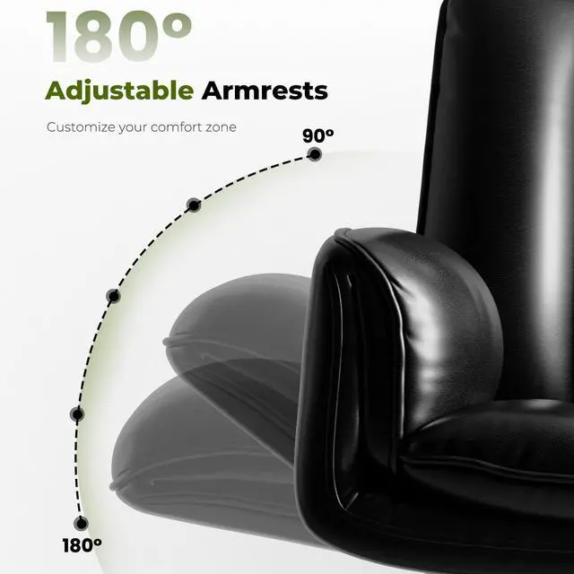 Alt view image 4 of 7 - Criss Cross Office Chair with Armrests & Wheels, Comfy Big and Tall Chair, Ergonomic Executive Gaming Computer Chairs with Foot Rest, PU Leather Wide Seat Reclining Desk Chair, Black