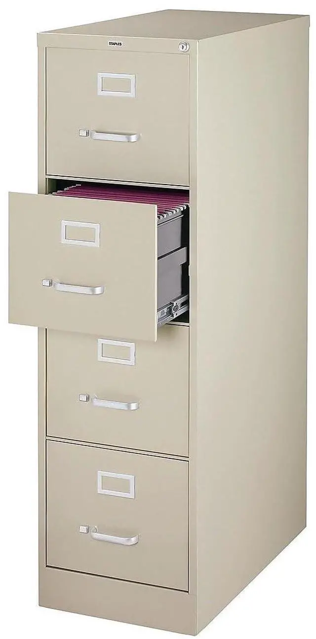 Main image of 4-Drawer Vertical File Cabinet, Letter, Lockable, Putty | 24.4in D x 14.9in W x 51.97in H, for secure document storage