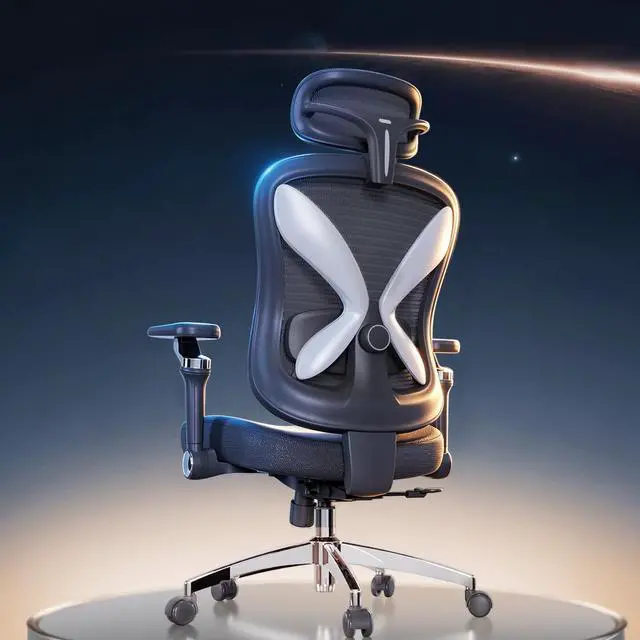 Alt view image 2 of 7 - Mesh Office Chair with Headrest, Ergonomic Reclining Desk Chair | 5D adjustable armrests, firm cushion, adjustable lumbar & 4 lock angles keep posture stable at your desk; 350-lb capacity