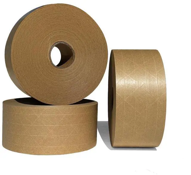Main image of 3'' x 450 Feet Reinforced Water Activated Gummed Kraft Paper Tape, for Standard-Duty 30 lbs Break Strength, Secure Packing Shipping, Tamper Evident Gummed Tape, Brown - 3 Rolls