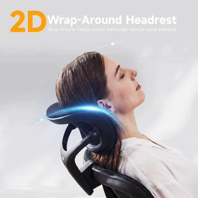 Alt view image 7 of 7 - Mesh Office Chair with Headrest, Ergonomic Reclining Desk Chair | 5D adjustable armrests, firm cushion, adjustable lumbar & 4 lock angles keep posture stable at your desk; 350-lb capacity