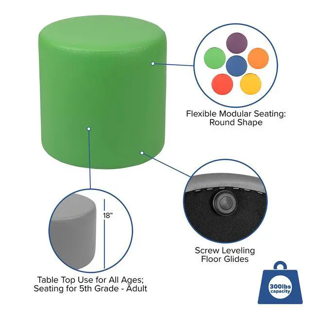 Alt view image 5 of 7 - Green 18" H Soft Seating Flexible Circle | For Classrooms and Common Spaces, Flexible Seating, Easy to Move