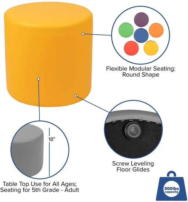 Alt view image 5 of 7 - Yellow 18" H Soft Seating Flexible Circle | For Classrooms and Common Spaces, Flexible Seating, Easy to Move