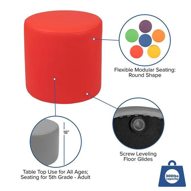 Alt view image 5 of 7 - Red 18" H Soft Seating Flexible Circle | For Classrooms and Common Spaces, Flexible Seating, Easy to Move