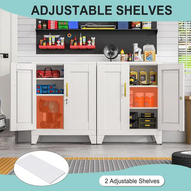 Alt view image 5 of 7 - 35.43" Metal Storage Cabinet with Lock, Metal File Cabinet with 2 Doors 2 Adjustable Shelves, Steel Locker Utility Tool Garage Cabinets for Home, Office, Warehouse (White)