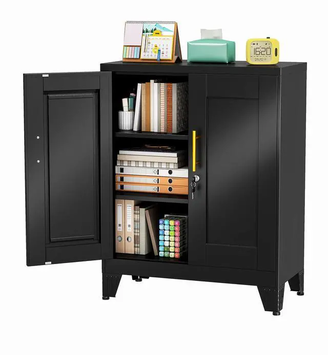 Main image of 35.43" Metal Storage Cabinet with Lock, Metal File Cabinet with 2 Doors 2 Adjustable Shelves, Steel Locker Utility Tool Garage Cabinets for Home, Office, Warehouse (Black)