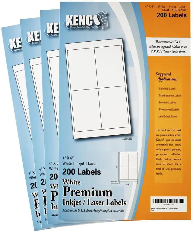 Main image of Premium White Address Shipping UPC Laser/Inkjet Labels Made in The USA (4" X 6" 800 Labels)