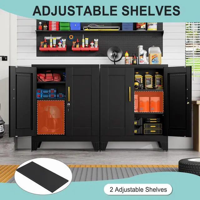 Alt view image 5 of 7 - 35.43" Metal Storage Cabinet with Lock, Metal File Cabinet with 2 Doors 2 Adjustable Shelves, Steel Locker Utility Tool Garage Cabinets for Home, Office, Warehouse (Black)