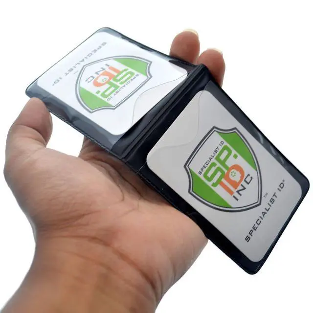 Alt view image 3 of 6 - Bulk 100 Pack - Heavy Duty Magnetic Badge Holders - Fold Over Shirt Pocket or Belt- Two Sided for Multiple ID Cards - Perfect for 2 Vertical I.D. Badges by