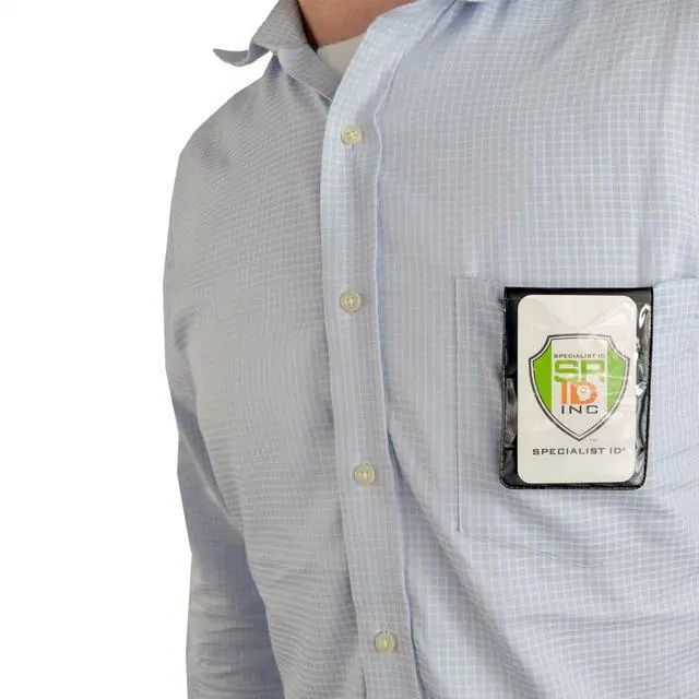 Alt view image 2 of 6 - Bulk 100 Pack - Heavy Duty Magnetic Badge Holders - Fold Over Shirt Pocket or Belt- Two Sided for Multiple ID Cards - Perfect for 2 Vertical I.D. Badges by