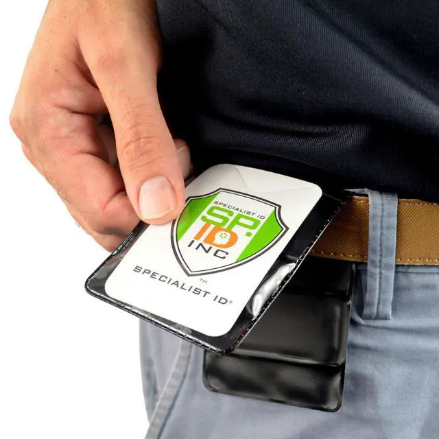 Alt view image 4 of 6 - Bulk 100 Pack - Heavy Duty Magnetic Badge Holders - Fold Over Shirt Pocket or Belt- Two Sided for Multiple ID Cards - Perfect for 2 Vertical I.D. Badges by