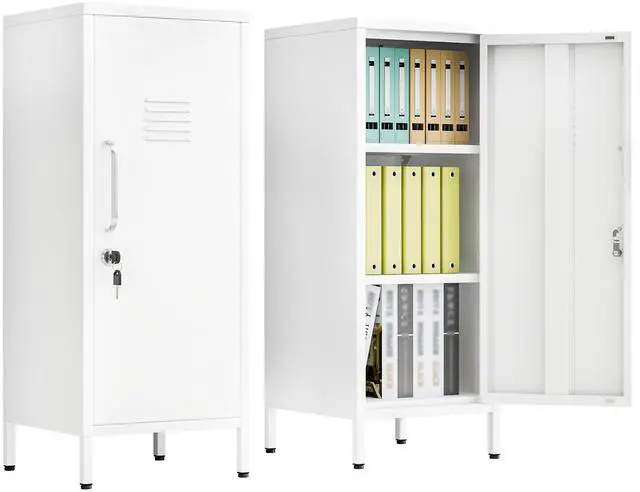 Main image of 35.43" White Lockable Small Metal Storage Locker | Employees Locker with 1 Door & 2 Adjustable Shelves, Steel Cabinet for Employees, Home, School, Office & Gym