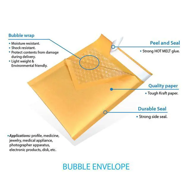 Alt view image 3 of 5 - 100#5 10.5x16 Kraft Paper Bubble Padded Envelopes Mailers Case 10.5"x16"