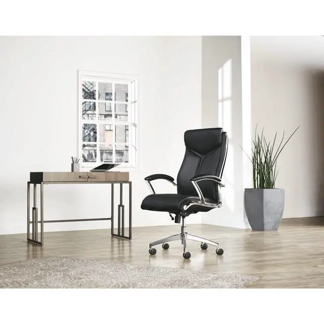 Alt view image 6 of 7 - ® - Chair - Modern Comfort Verismo Bonded Leather High-Back Executive Chair, Black/Chrome - 31" x 14" x 24.5"