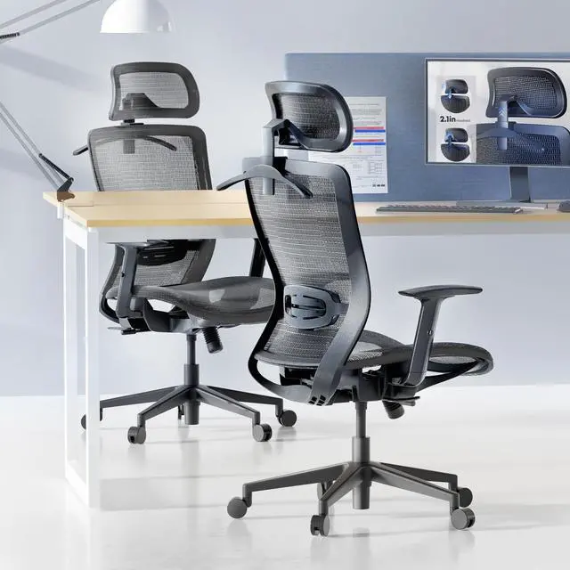 Alt view image 2 of 7 - Ergonomic Office Chair, High Back Mesh Swivel Computer Chair, Executive Office Desk Chairs, with Adjustable Lumbar Support/2D Headrest/90-130° 3-Level Reclining, OC3 Air, Gray