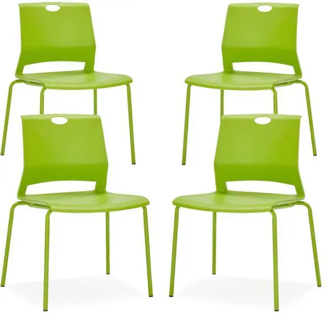 Main image of Green Stackable Chairs Set of 4, Waiting Room Chair Plastic Seat | Green Stacking Chairs with Sturdy Metal Leg, Guest Chair for Conference/Meeting Rooms, Dining Rooms, Living Rooms, Classrooms