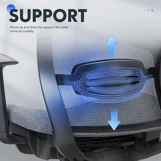 Alt view image 6 of 7 - Ergonomic Office Chair, High Back Mesh Swivel Computer Chair, Executive Office Desk Chairs, with Adjustable Lumbar Support/2D Headrest/90-130° 3-Level Reclining, OC3 Air, Gray