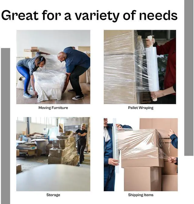 Alt view image 6 of 6 - PSBM Stretch Wrap with Handles, 4 Rolls 10 Inch x 1000 Feet 70 Gauge Heavy Duty Clear Plastic Wrap Industrial Strength Shrink Film for Moving, Packing & Shipping