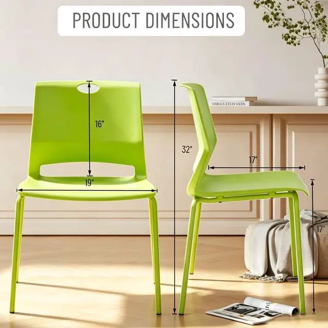 Alt view image 3 of 7 - Green Stackable Chairs Set of 4, Waiting Room Chair Plastic Seat | Green Stacking Chairs with Sturdy Metal Leg, Guest Chair for Conference/Meeting Rooms, Dining Rooms, Living Rooms, Classrooms