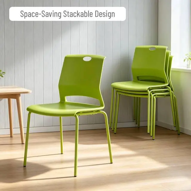 Alt view image 4 of 7 - Green Stackable Chairs Set of 4, Waiting Room Chair Plastic Seat | Green Stacking Chairs with Sturdy Metal Leg, Guest Chair for Conference/Meeting Rooms, Dining Rooms, Living Rooms, Classrooms
