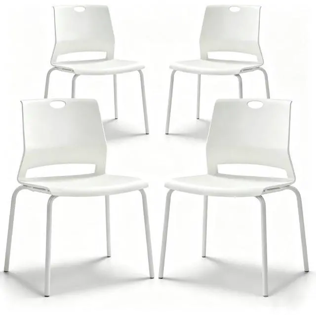 Main image of White Stackable Chairs Set of 4, Stackable Dining Chairs Plastic | Modern Office Guest Chair Wide Seat, Plastic Stacking Chair for Conference/Meeting Rooms, Waiting Rooms, Classrooms & Lobbies