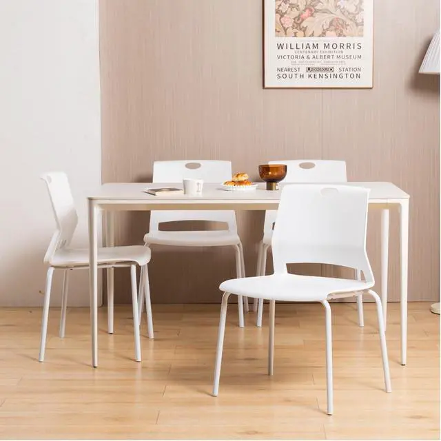 Alt view image 2 of 7 - White Stackable Chairs Set of 4, Stackable Dining Chairs Plastic | Modern Office Guest Chair Wide Seat, Plastic Stacking Chair for Conference/Meeting Rooms, Waiting Rooms, Classrooms & Lobbies