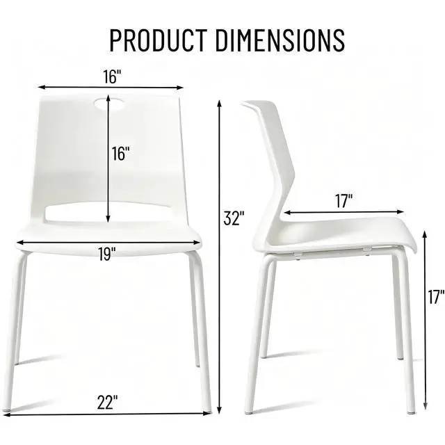 Alt view image 3 of 7 - White Stackable Chairs Set of 4, Stackable Dining Chairs Plastic | Modern Office Guest Chair Wide Seat, Plastic Stacking Chair for Conference/Meeting Rooms, Waiting Rooms, Classrooms & Lobbies