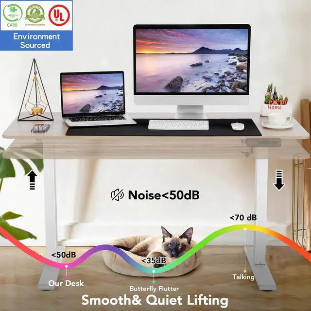 Alt view image 4 of 7 - Electric Standing Desk Adjustable Height, 71 x 28 Inch Sit Stand up Desk with Large Mouse Pad, Double Metal Hook,4 Wheels,4 Memory Preset Heights Home Office Computer Desk,Oak Grey