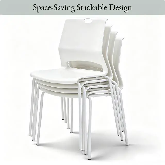 Alt view image 5 of 7 - White Stackable Chairs Set of 4, Stackable Dining Chairs Plastic | Modern Office Guest Chair Wide Seat, Plastic Stacking Chair for Conference/Meeting Rooms, Waiting Rooms, Classrooms & Lobbies