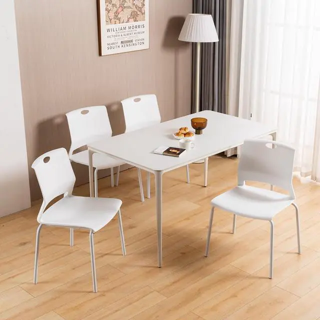 Alt view image 6 of 7 - White Stackable Chairs Set of 4, Stackable Dining Chairs Plastic | Modern Office Guest Chair Wide Seat, Plastic Stacking Chair for Conference/Meeting Rooms, Waiting Rooms, Classrooms & Lobbies