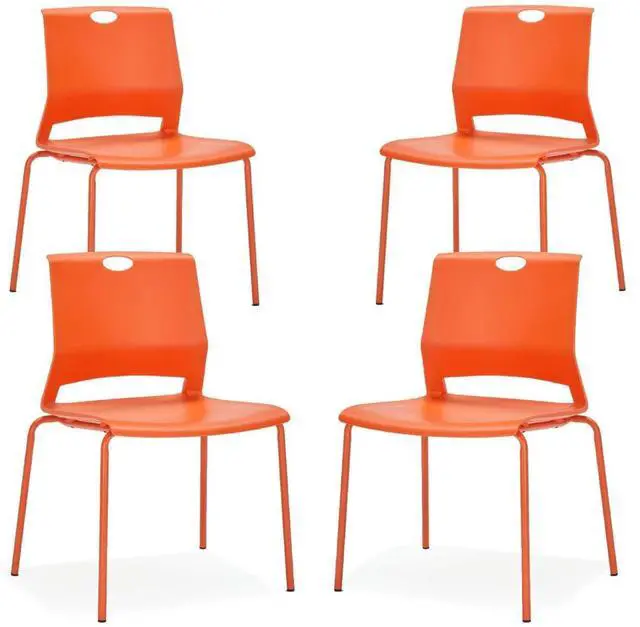 Main image of Orange Stackable Chairs Set of 4, Comfy Waiting Room Chair Plastic | Stacking Chairs with Sturdy Metal Legs & Durable Plastic Seat, Guest Chair for Conference Rooms, Living Rooms, Classrooms