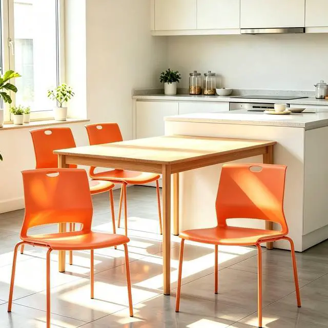 Alt view image 2 of 7 - Orange Stackable Chairs Set of 4, Comfy Waiting Room Chair Plastic | Stacking Chairs with Sturdy Metal Legs & Durable Plastic Seat, Guest Chair for Conference Rooms, Living Rooms, Classrooms