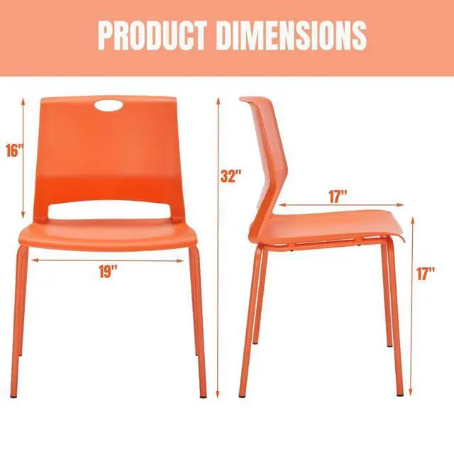 Alt view image 3 of 7 - Orange Stackable Chairs Set of 4, Comfy Waiting Room Chair Plastic | Stacking Chairs with Sturdy Metal Legs & Durable Plastic Seat, Guest Chair for Conference Rooms, Living Rooms, Classrooms