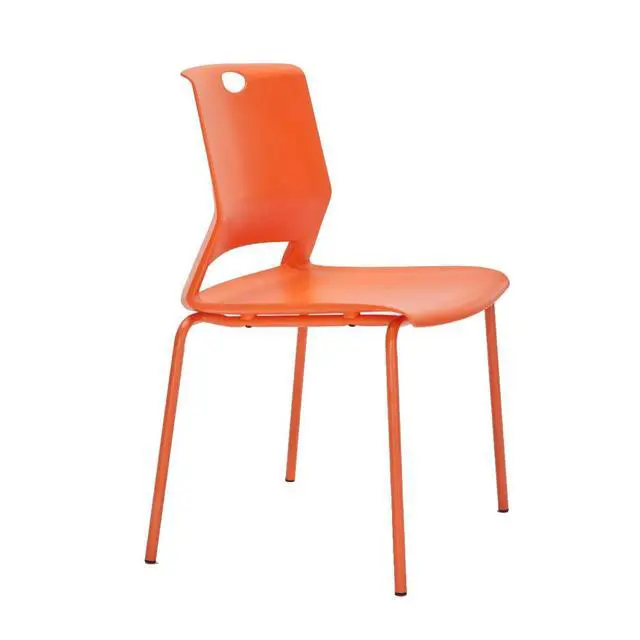 Alt view image 5 of 7 - Orange Stackable Chairs Set of 4, Comfy Waiting Room Chair Plastic | Stacking Chairs with Sturdy Metal Legs & Durable Plastic Seat, Guest Chair for Conference Rooms, Living Rooms, Classrooms